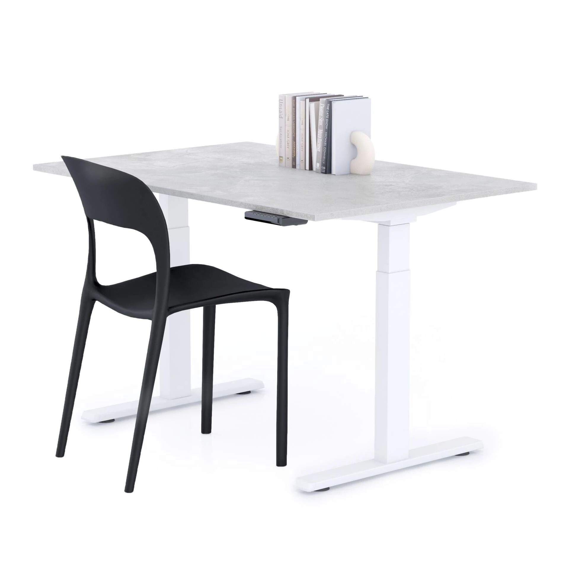 Mobili Fiver, Clara Electric Standing Desk 120x80 Concrete Effect, Grey with White Legs