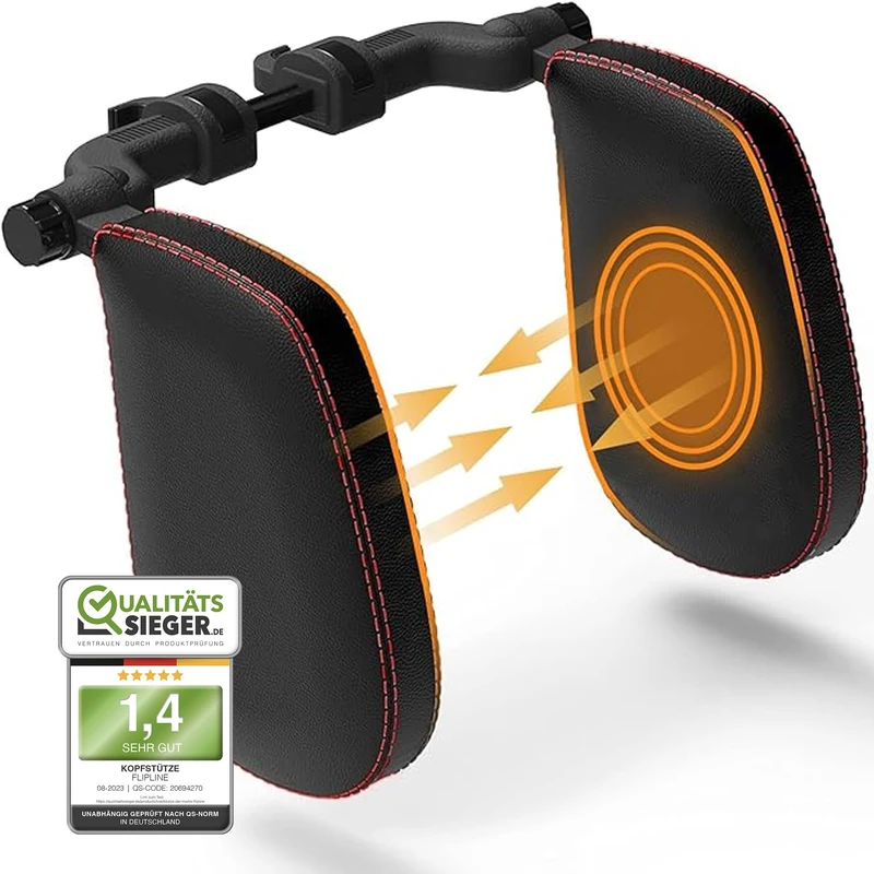 FLIPLINE Headrest Car Children Red Stitching - Comfortable Travel Feeling for Children and Adults - Installation in 2 Minutes without Screwdriver - Neck Support Neck Pillow Car Pillow Car Neck Pillow