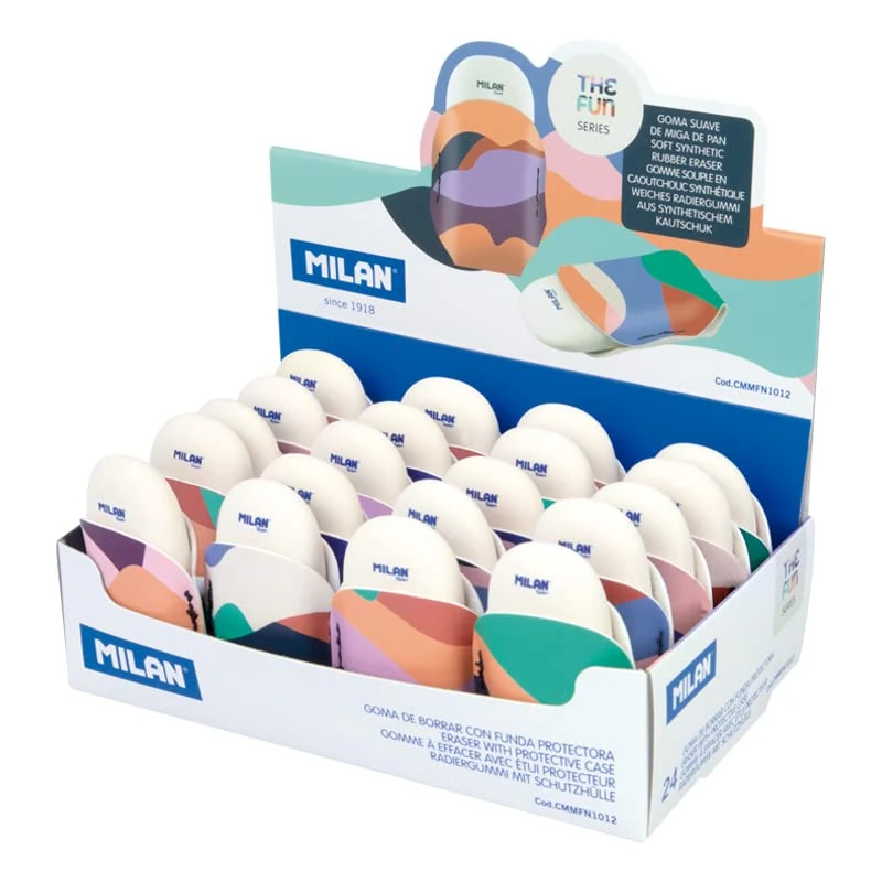 Milan® Display Box 24 Oval Rubber 1012 with The Fun Series Case, Multi-Coloured