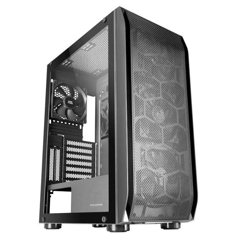 Mars Gaming MC-PRO2, Professional E-ATX Tower, FREEZER CPU System, 5 Ultra-quiet Fans and Metal-Mesh Front, Black