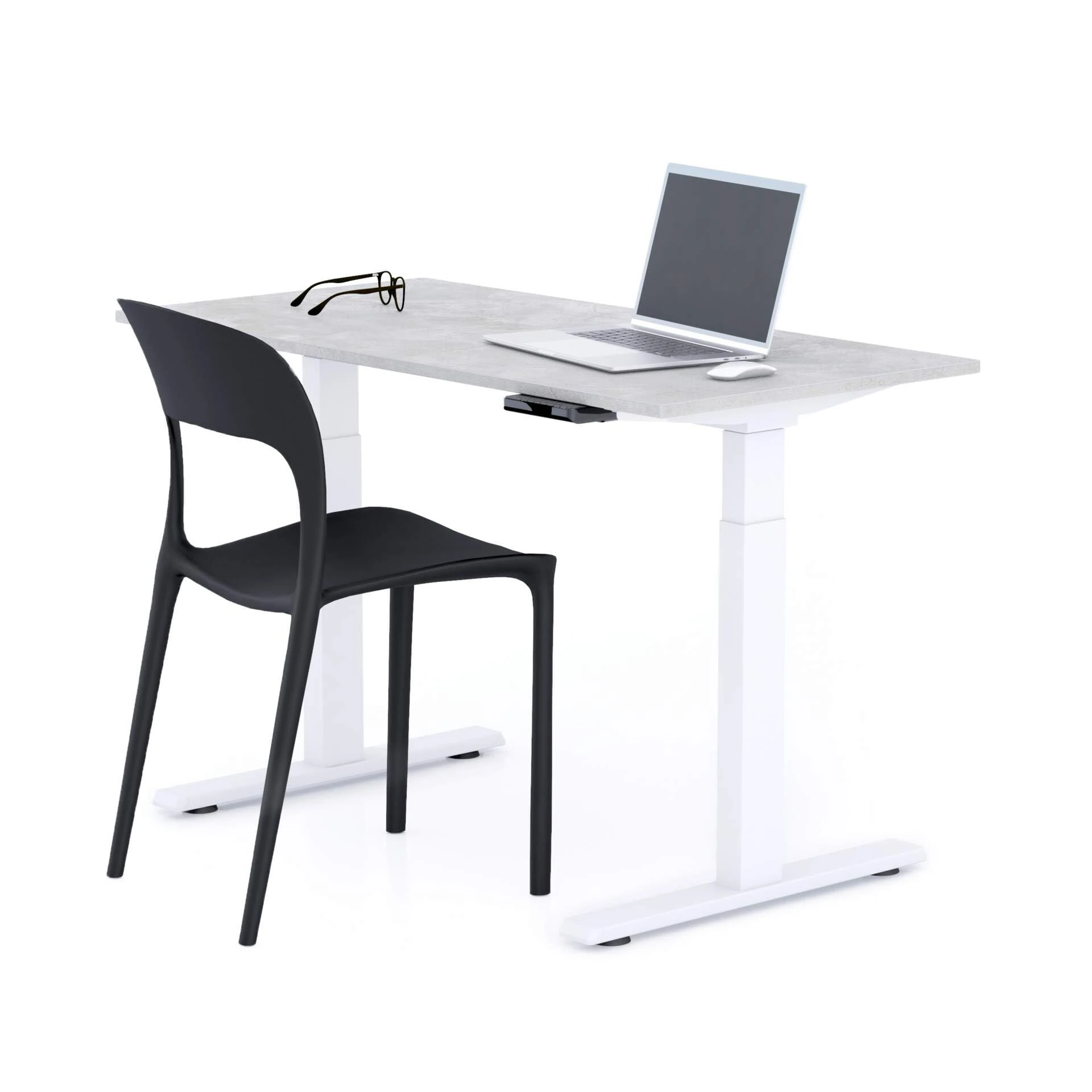 Mobili Fiver, Clara Electric Standing Desk 120x60 Concrete Effect, Grey with White Legs