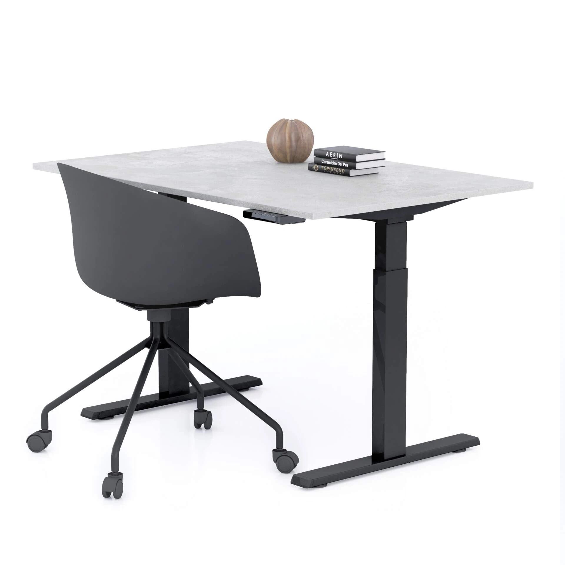Mobili Fiver, Clara Electric Standing Desk 120x80 Concrete Effect, Grey with Black Legs