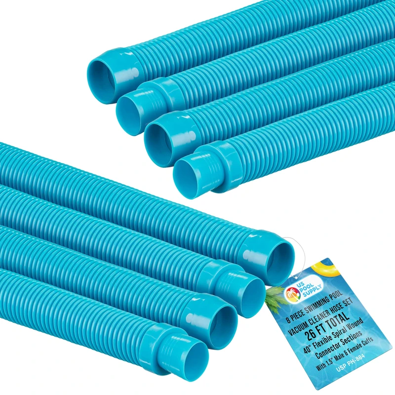 U.S. Pool Supply 8-Piece Pool Vacuum Hose Set - 40" Sections, Teal