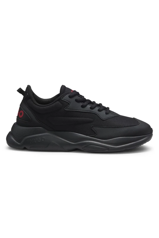 HUGO Mens Leon Runn Mixed-Material Trainers with Faux Leather Size 7