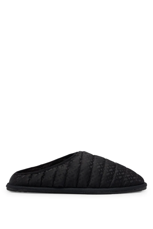 BOSS Mens Home Slip Monogram-jacquard slippers with rubber sole Size 10 - Image 1