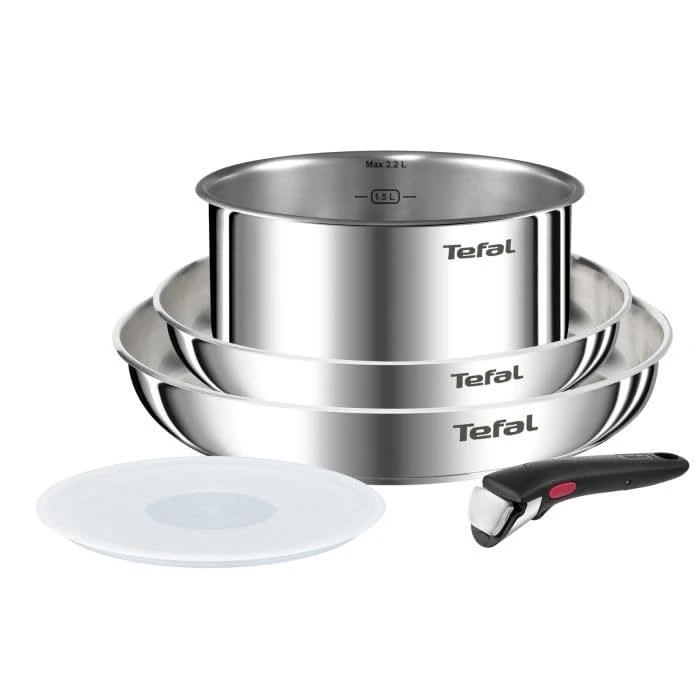 Tefal Ingenio Emotion 5-Piece Kitchen Set, Removable Handle, Stackable, Stainless Steel, L896S504