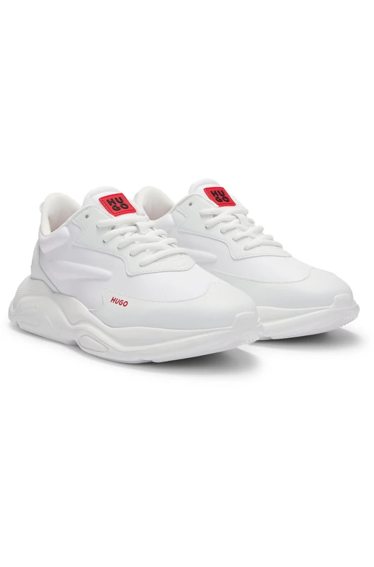 HUGO Mens Leon Runn Mixed-Material Trainers with Faux Leather Size