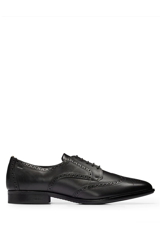 BOSS Mens Colby Derb Brogue-Detail Derby Shoes in Leather Size 10 Black