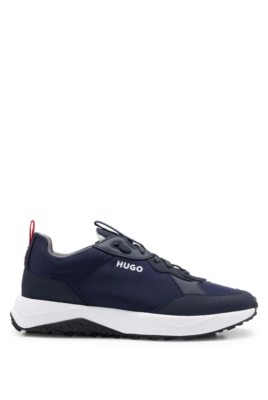HUGO Mens Kane Runn Mixed-Material Trainers with Rubberised Synthetic Coated Fabric Size 9 Dark Blue