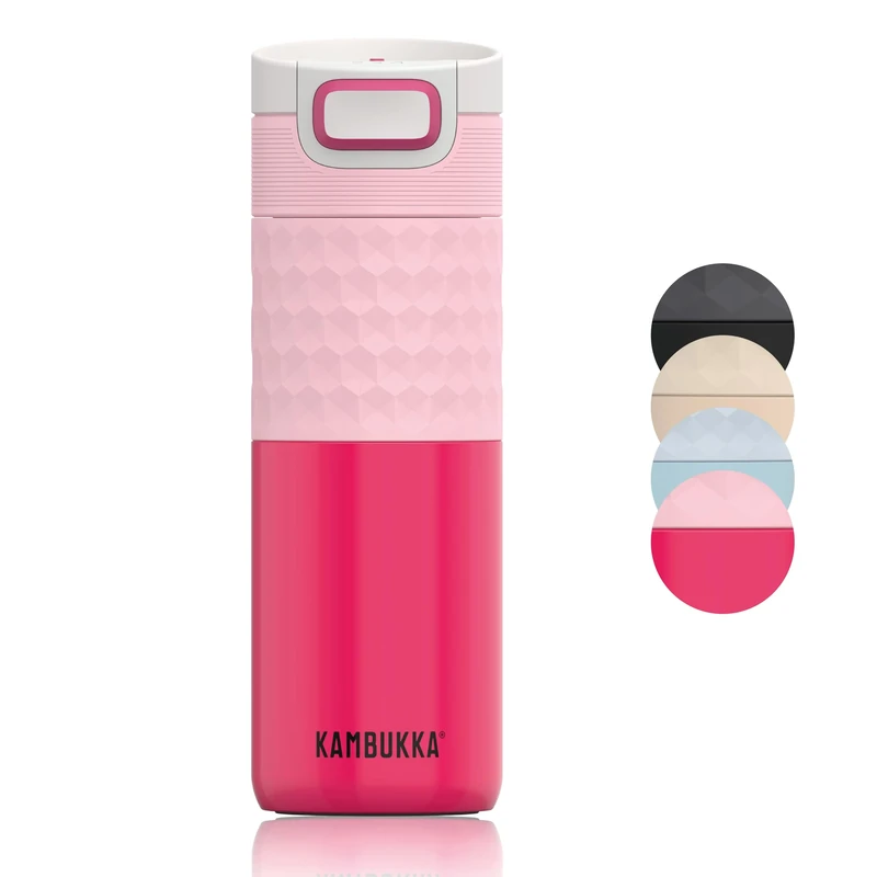 Kambukka Etna 500ml / 17oz Insulated Travel Mug in Stainless Steel, Leak-Proof Thermos with Snapclean Technology, Ideal for hot and Cold Drinks, Non-Slip Bottom and Easy Grip - Diva Pink