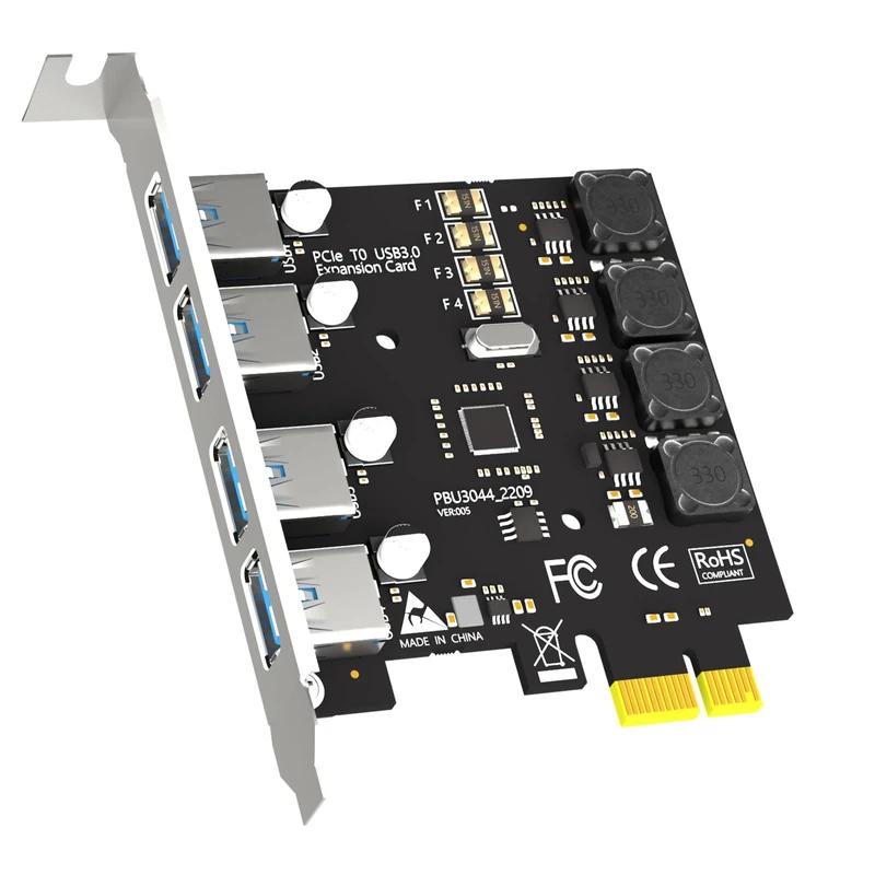 GLOTRENDS U3044 4-Port USB 3.0 5Gbps PCIe Expansion Card for Intel, AMD, and ARM Platform, Compatible with Windows and Linux (Not Support Mac OS)