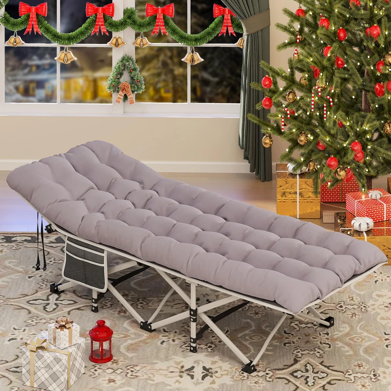 YITAHOME Folding Camping Bed, 28" Extra Wide Heavy Duty Portable Camp Bed, Comfortable Sleeping Cots with 280kg Capacity for Travel/Office/Outdoor, Grey