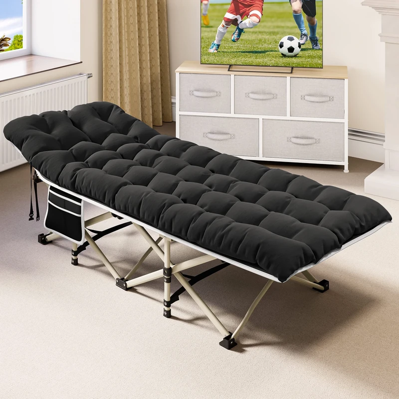 YITAHOME Folding Camping Bed for Adults, 28" Extra Wide Heavy Duty Portable Camp Bed, Comfortable Sleeping Cots with 280kg Capacity for Travel/Office/Outdoor, Black