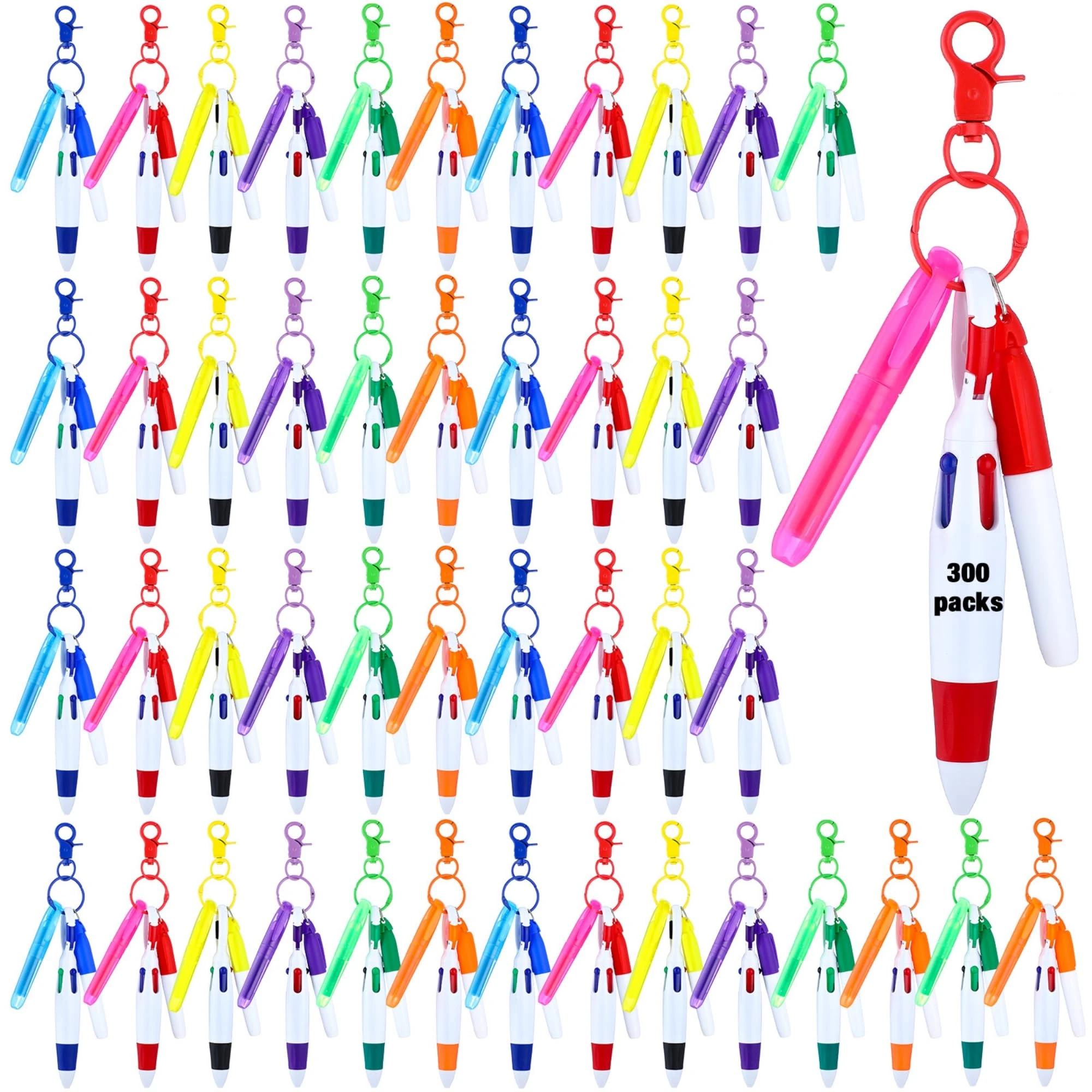 Yexiya Nurse Pen Set Retractable Ball Pen 4 in 1 Multicolored Ballpoint Pens Mini Highlighters Permanent Marker Nursing Keychain Clip Nurse Pens for Badge for Hospital School Office Gift (300 Pcs)