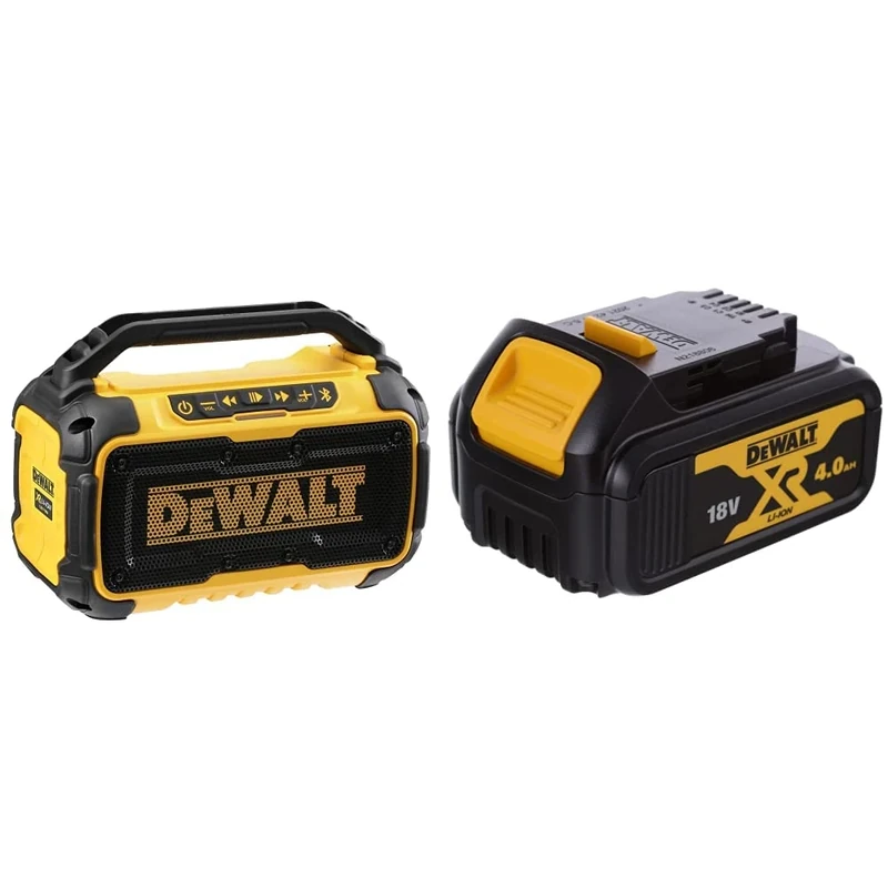 DCR011 Bluetooth® Speaker 10.8-54V Li-ion Bare Unit & DCB182-XJ 18V XR Lithium-Ion Battery, Black/Yellow, 4.0Ah