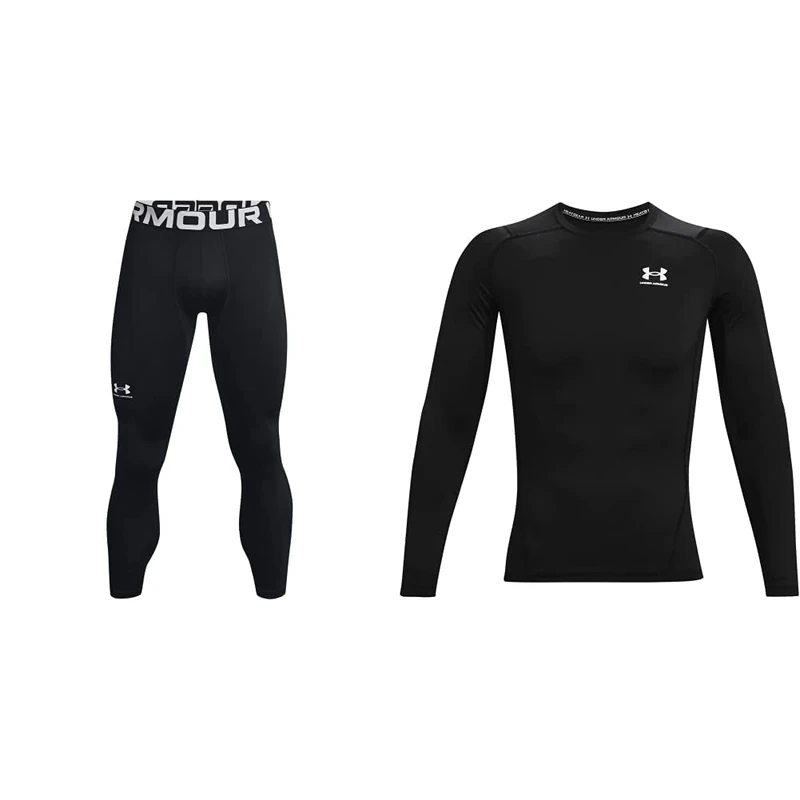Under Armour Men's ColdGear Armour Tights Leggings, Black, M UK & Long-Sleeve Sports Top, Breathable Long-Sleeved Top for Men