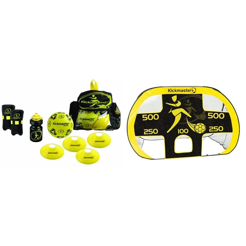 Kickmaster Backpack Training Kit - Black/Yellow & Quick Up Goal And Target Shot,Yellow/Black