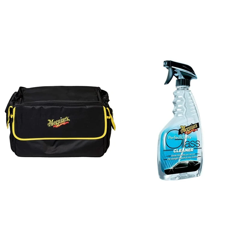 Meguiar's Black Large Car Care Kit Bag Detailing Bag ST025 & G8216EU Perfect Clarity Glass Cleaner 473ml. Streak free. Pro strength