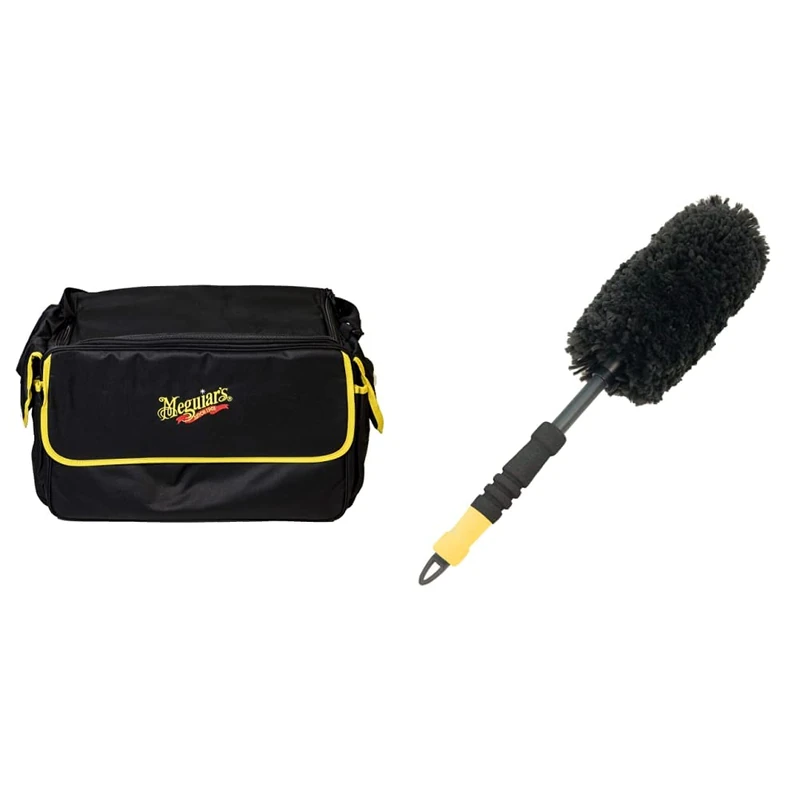 Meguiar's Black Large Car Care Kit Bag Detailing Bag ST025 & X1902EU Supreme Microfibre Wheel Brush, Medium, Completely Safe Wheel Cleaning , Black