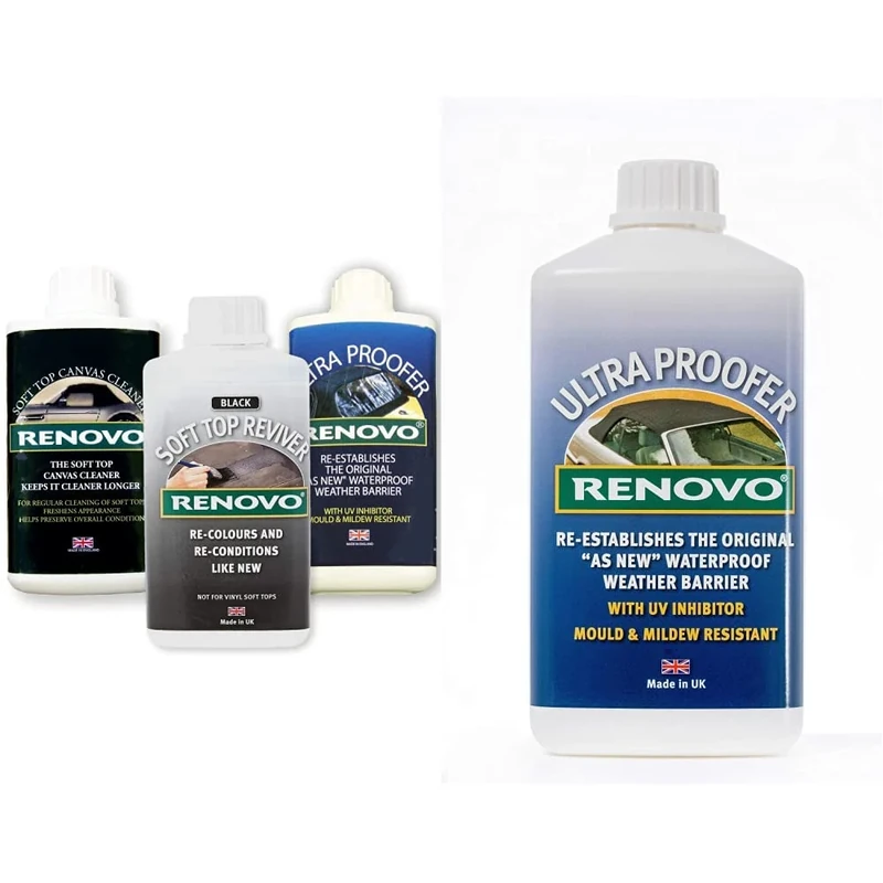 RENOVO REN-KIT1 Triple Cleaning Kit includes Soft Top Revivier/Soft Top Ultra Proofer/Soft Top Canvas Cleaner, Black & International RUP1114 Ultra Proofer 1 Litre, Neutral