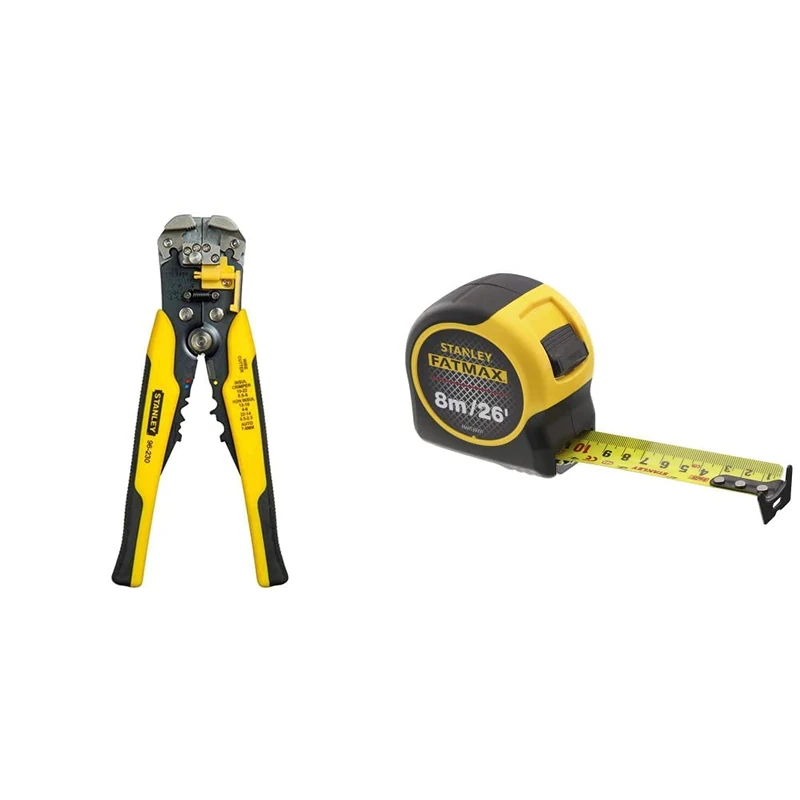 STANLEY FATMAX Automatic Wire Stripper, Strips 10-22 AWG Wire with Spring Loaded Handles & FATMAX Tape Measure Blade Armor 8 M Metric and 26 FT Imperial Shock Resistant