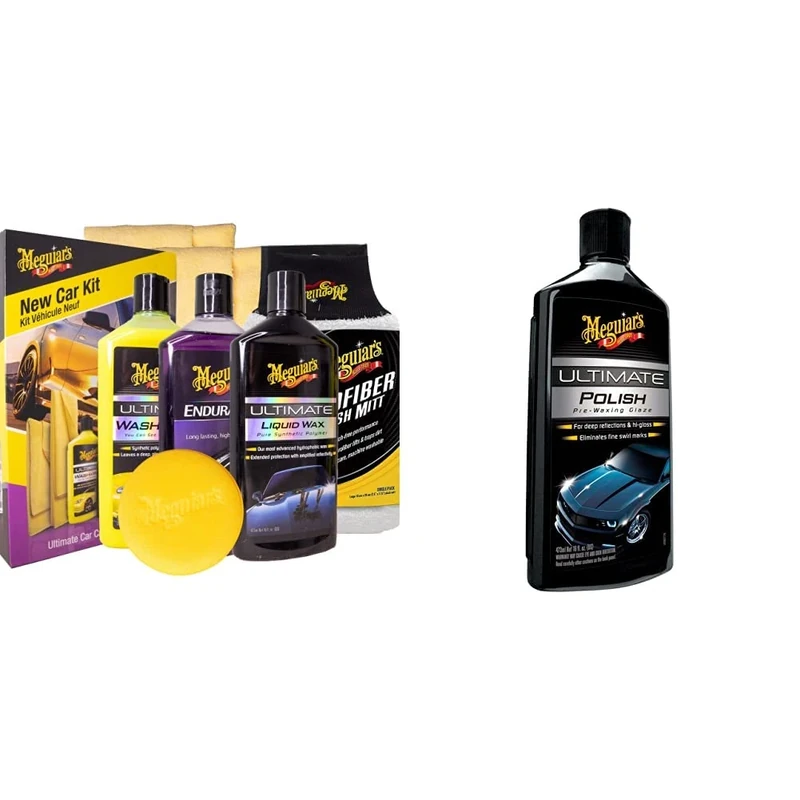 Meguiar's G3201EU Brilliant Solutions New Car Kit & G19216EU Ultimate Car Polish Pre-Waxing Glaze 473ml. For deep reflections and maximum gloss