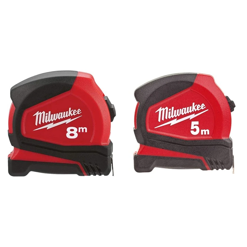Milwaukee 4932459594 8m Pro Compact Metric Tape Measure C8/25 & 4932459593 C5/25 5m Pro Compact Metric Tape Measure, Black