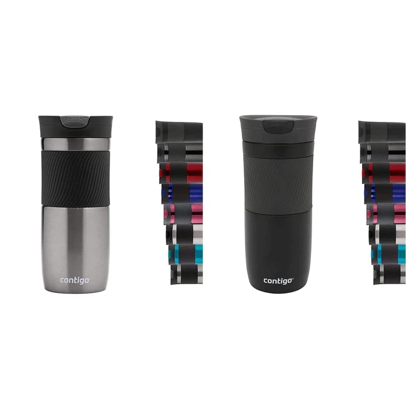 Contigo Byron Snapseal Travel Mug, Stainless Steel Thermal Mug, 470 ml, Gunmetal & Byron Snapseal Travel Mug, Stainless Steel Thermal Mug, Vacuum Flask, Leakproof Tumbler, 470 ml, Matte Black