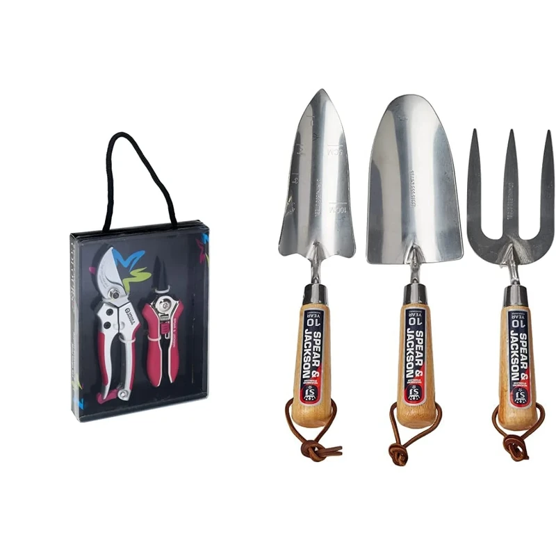 Colours Spear and Jackson Bypass Secateurs and Snips Set & 3056GS/12 Neverbend Stainless Hand Tool Gift Set