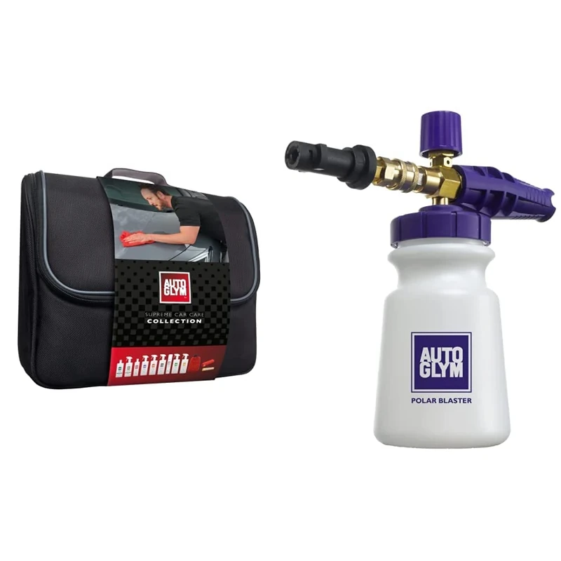 Autoglym Supreme Car Care Collection, 12pc Car Cleaning Kit, Car Cleaning Gift Set & Polar Blaster Snow Foam Lance, Car Wash Foam Gun For Pressure Washer Application