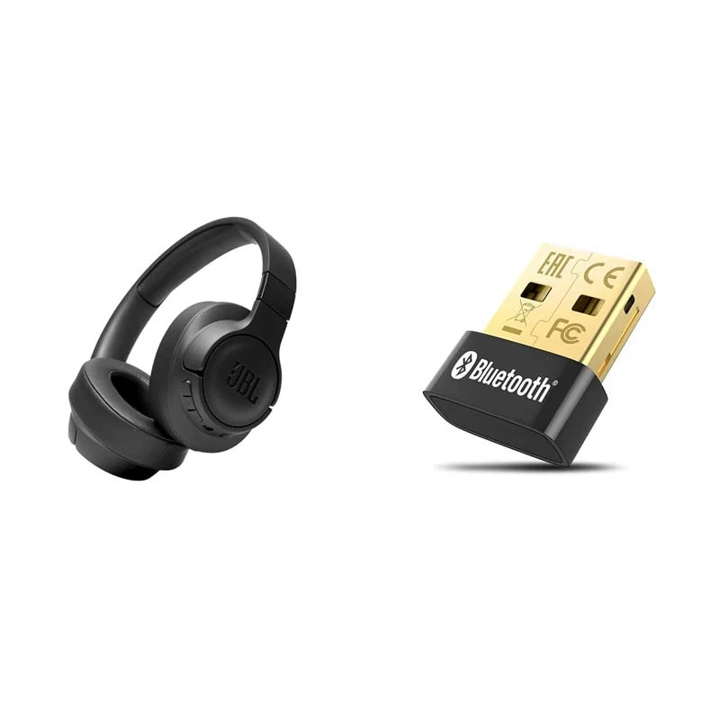 JBL Tune 710BT Wired and Wireless Over-Ear Headphones with Built-In Microphone, in Black & TP-Link Nano USB Bluetooth 4.0 Adapter for PC Laptop Desktop Computer, Long Range Bluetooth Dongle/Receiver