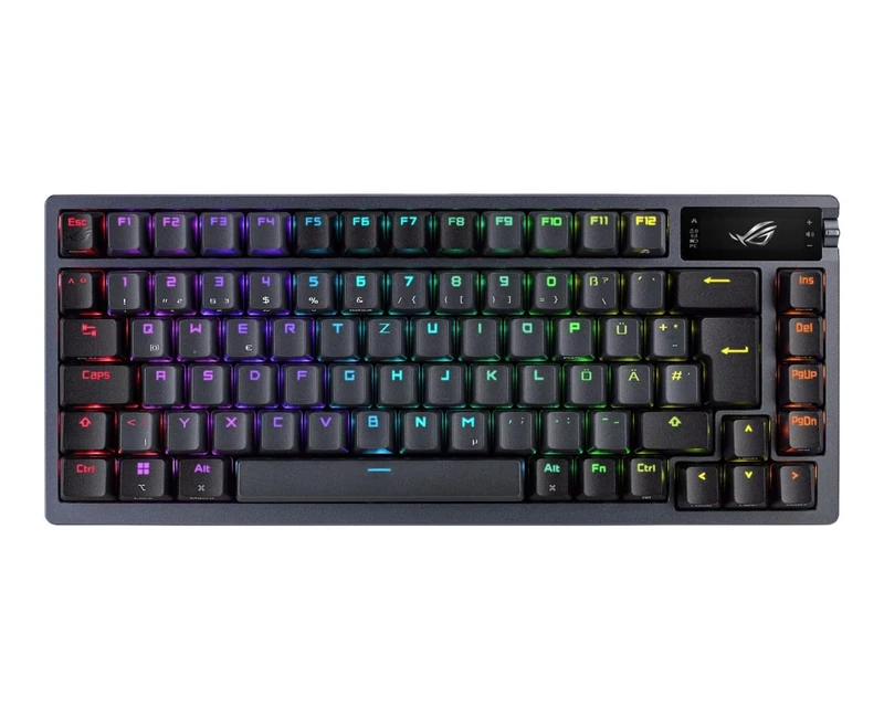 ASUS ROG Azoth RGB Gaming Keyboard (German Layout, 75% Keyboard Form Factor, ROG NX Mechanical Switches, OLED Display, with Bluetooth® or 2.4GHz RF Wireless, USB, Windows & MacOS Mode, Black)