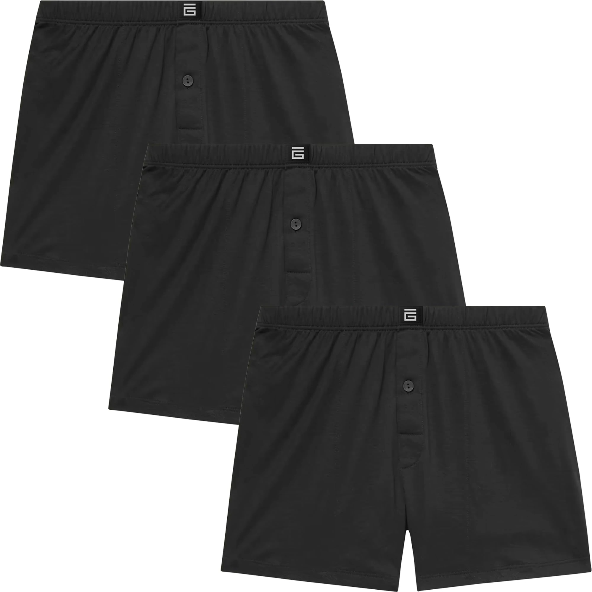 Giovici Mens Boxers Loose Fit Super Soft Cotton Shorts with Button Fly Underwear Tag-free Multipack (3/6 Pack) Black