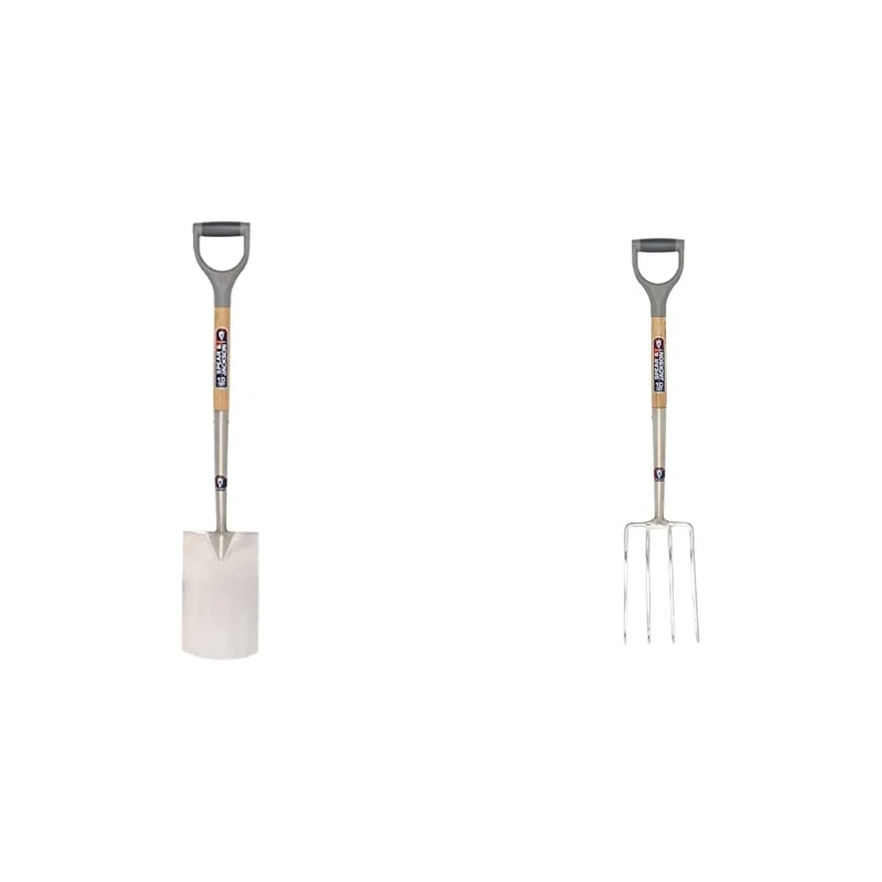 Spear & Jackson 1160SP Neverbend Stainless Steel Digging Spade, Grey & 1560SF Neverbend Stainless Steel Digging Fork,Blue,98.5 x 18 x 11 cm