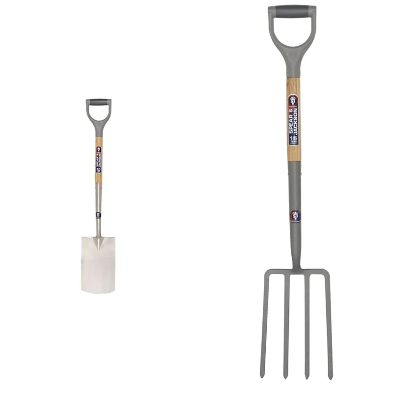 Spear & Jackson 1160SP Neverbend Stainless Steel Digging Spade, Grey & 1680NB Neverbend Carbon Digging Fork