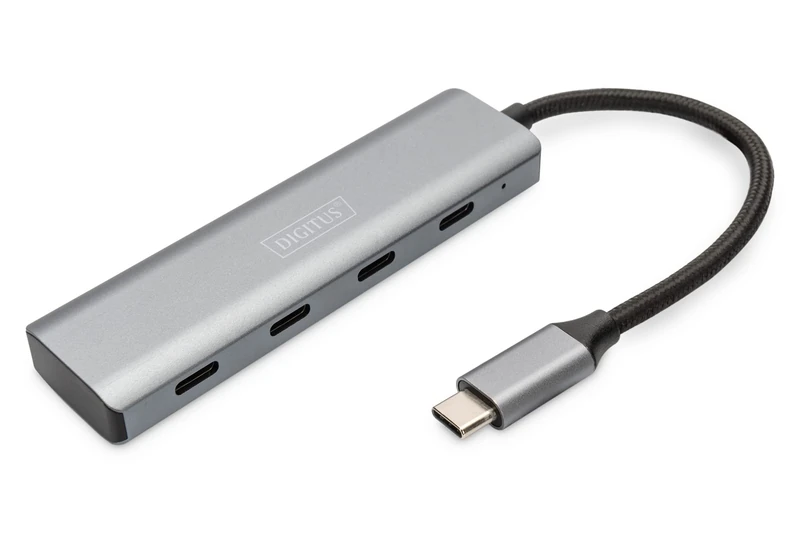 DIGITUS DA-70246 - USB Hub - 4-Port USB 3.2 Gen 1 Hub Type C - Superspeed data transfer up to 5 Gbit/s - Compact & portable - Plug-and-Play - For PC, Notebook & Mac - dark gray