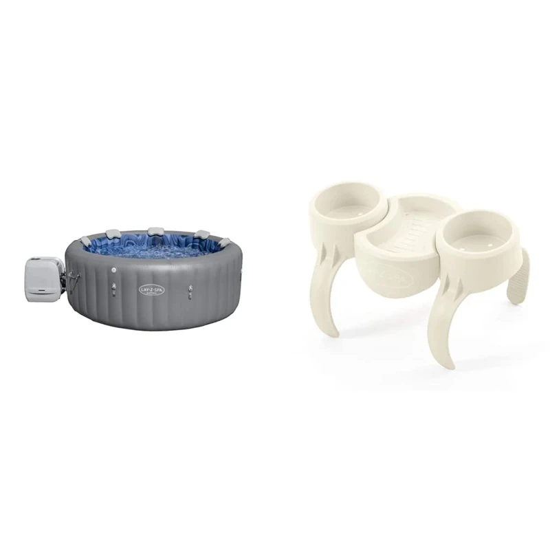 Lay-Z-Spa Santorini Pro Built in LED Light, 10 HydroJet System, 5-7 Person, Grey & 60306 Hot Tub Drinks Holder and Snack Tray, Inflatable Spa Accessory, 20.5 cm*35.0 cm*23.2 cm
