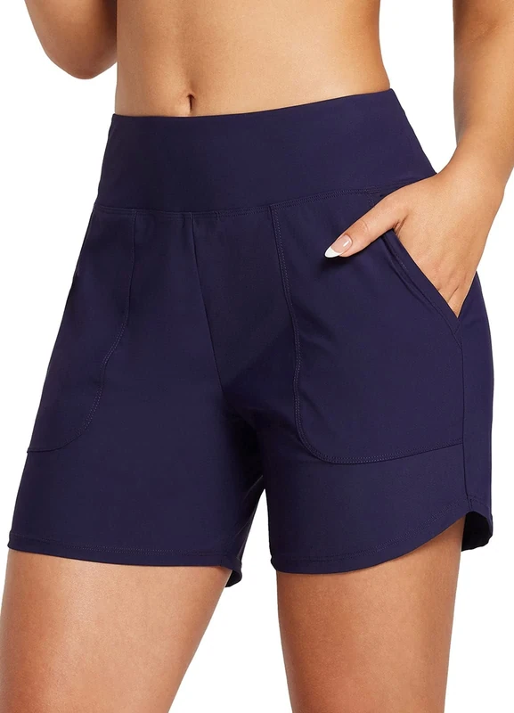 baleaf Swim Shorts Women 5" High Waisted Swimming Custome Bottoms Tummy Control Swimsuits Board Beach Shorts Dark Blue XL