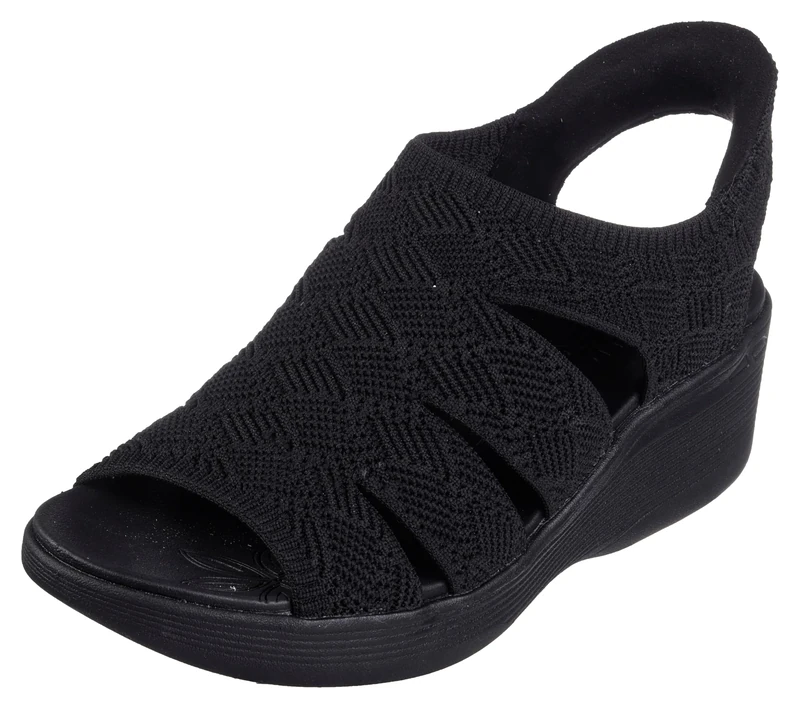 Skechers Women's PIER-LITE-Memory Maker Wedge Sandal, Black/Black, 7