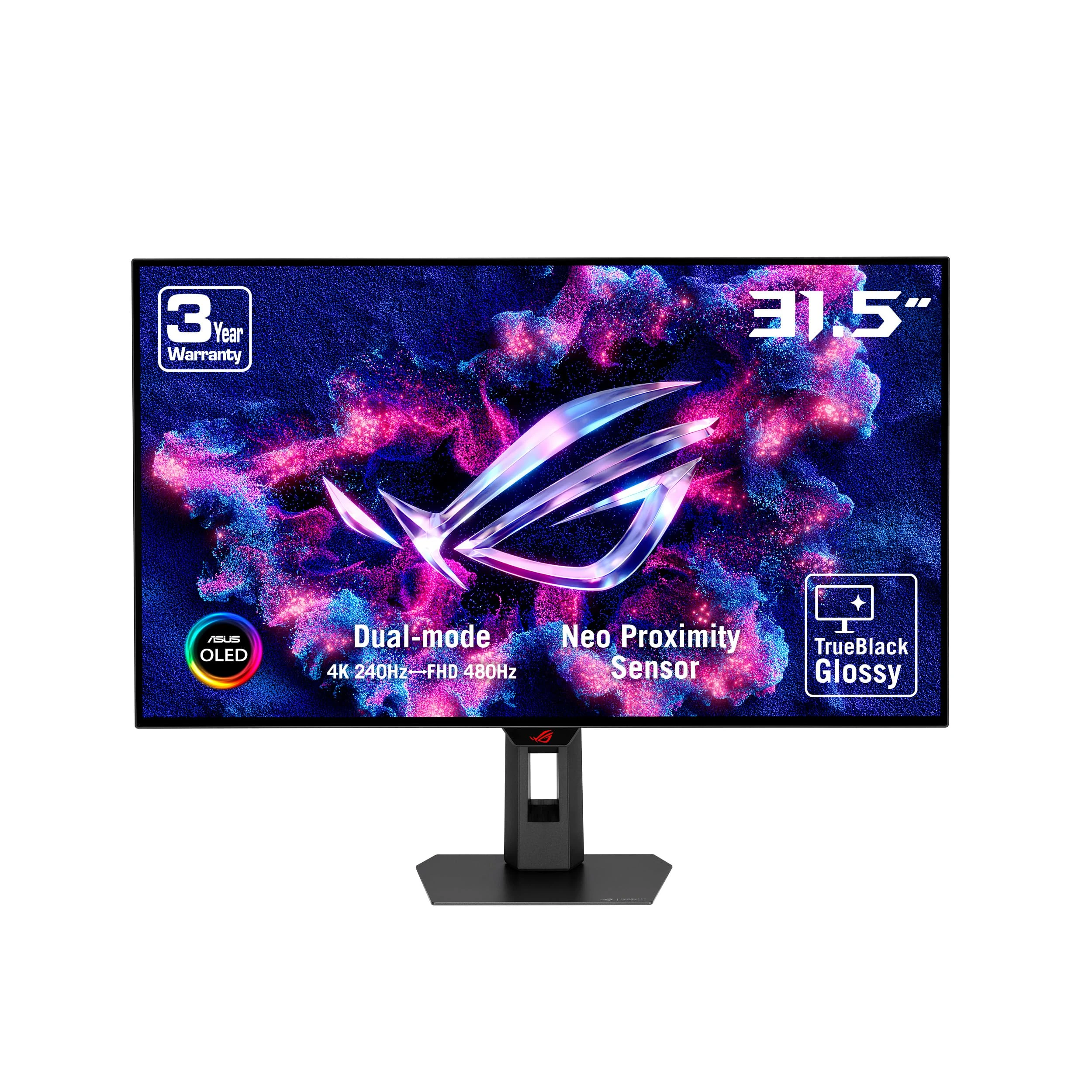 ROG Strix OLED XG32UCWMG monitor ―32" 4K TrueBlack Glossy, dual mode (4K@240Hz, FHD@480Hz), 0.03ms, heatsink, OLED Care Pro, Neo Proximity Sensor, VESA DisplayHDR 400 True Black, USB-C, HDMI 2.1