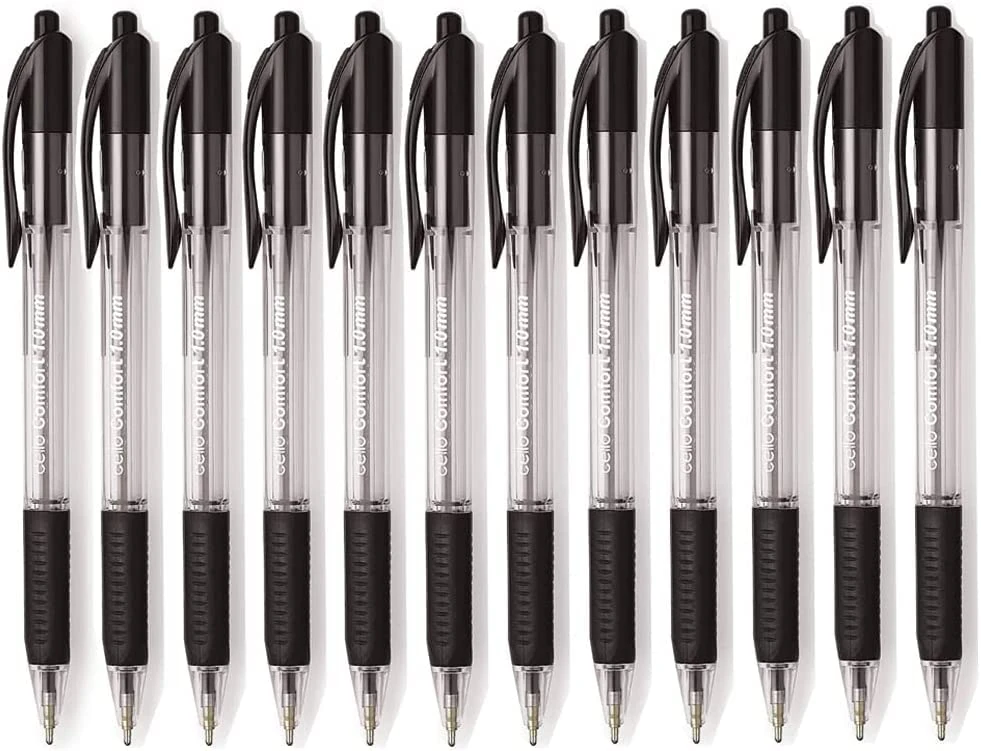 Cello Extra Comfort Grip Ballpoint Pens Medium Point Retractable Ballpoint Pens - (1.0 mm), Pack of 48, Black Pen