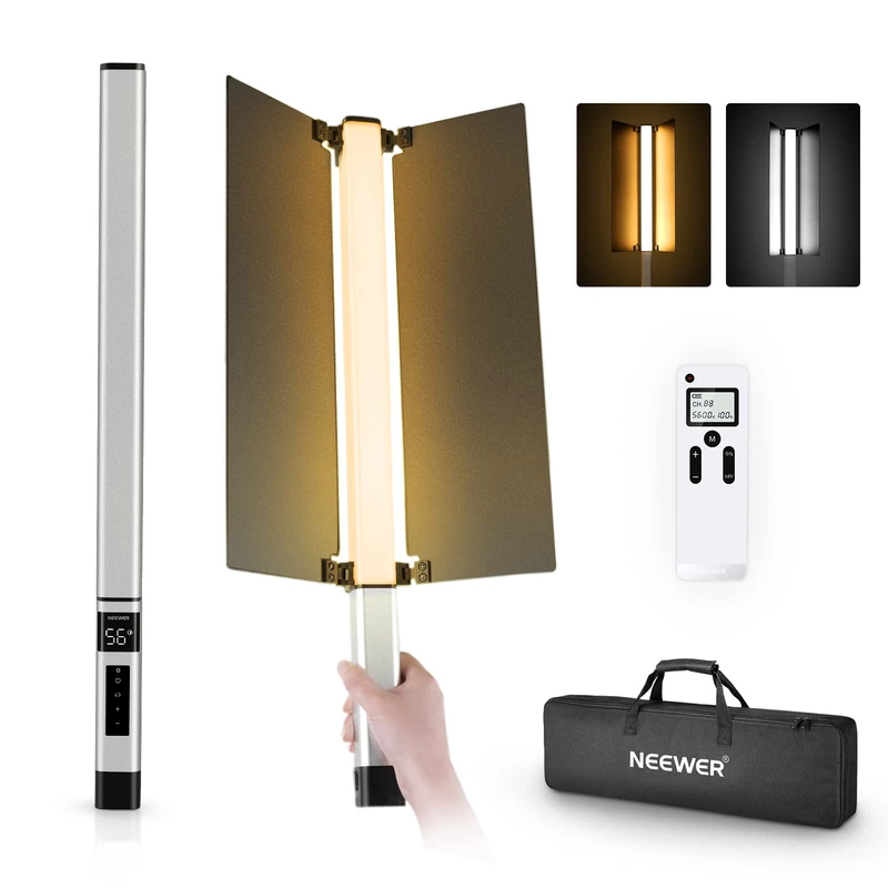 NEEWER CL124 PRO Handheld LED Light Stick, Bi Color Video Light Wand with 2.4G Control, Upgraded 7.4V 3200mAh Battery, 1500Lux CRI97+ 3200K-5600K Photography Tube Lighting with Metal Barndoor