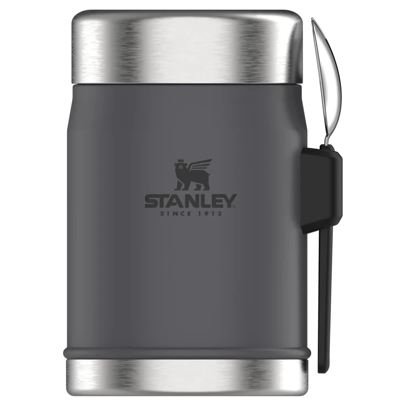 STANLEY 1913 Classic Legendary Food Jar 0.4L With Spork - Keeps Cold For 7 Hours - BPA-Free Stainless Steel Soup Flask - Leakproof - Dishwasher Safe - Charcoal