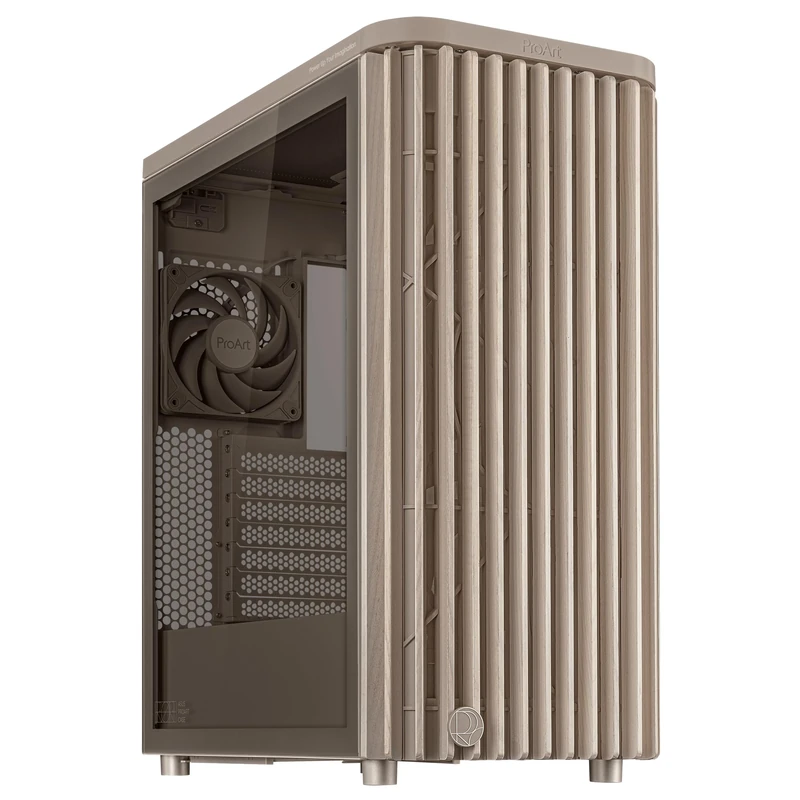 ASUS ProArt PA401 Wood Edition ATX Chassis with Tempered Glass Panel, Compatible with 314mm GPU, Compatible with 240mm Radiators, Two 160mm Fans, Removable PSU Stand - Beige