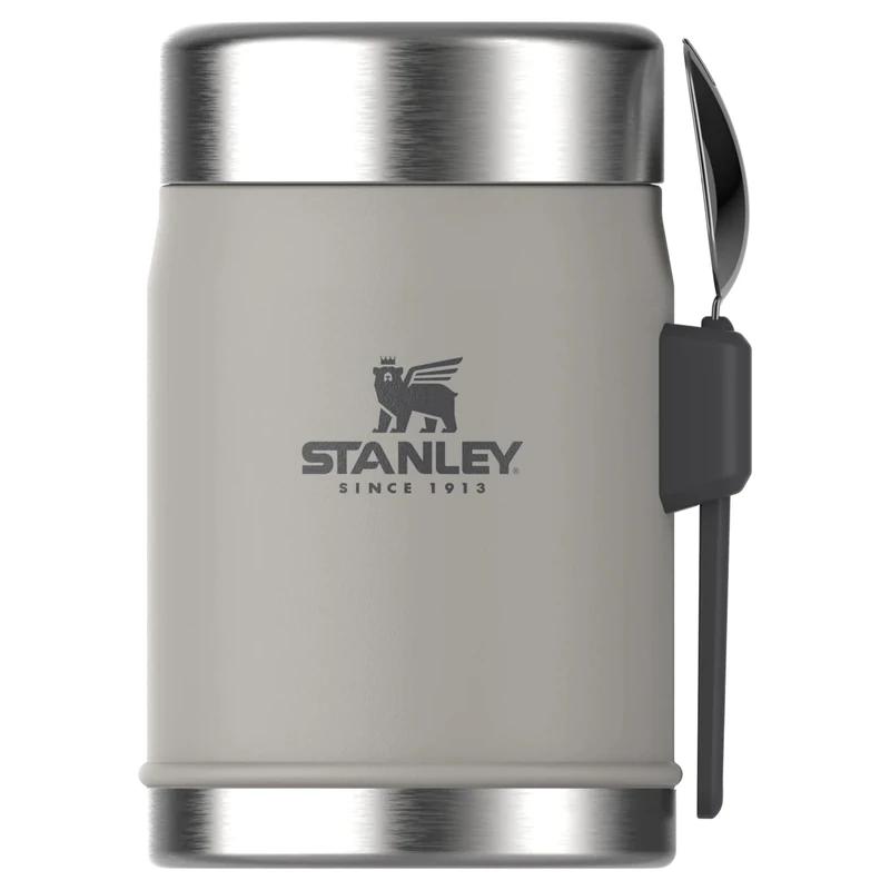 STANLEY 1913 Classic Legendary Food Jar 0.4L With Spork - Keeps Cold For 7 Hours - BPA-Free Stainless Steel Soup Flask - Leakproof - Dishwasher Safe - Ash