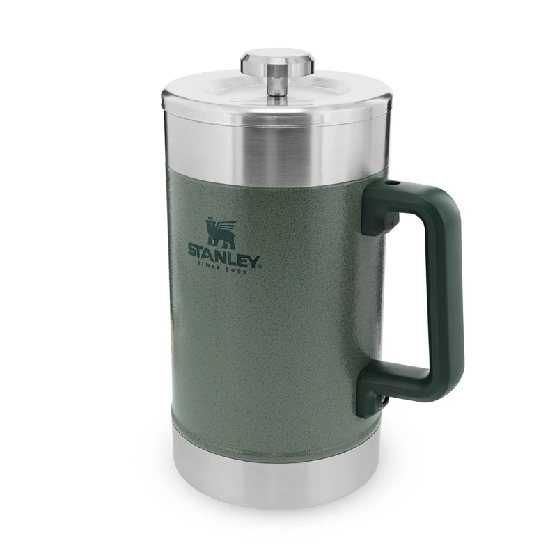 STANLEY Classic Stay Hot French Press 1.4L - Keeps hot for 4 hours - Mesh Filter - Minimal Sediment - Integrated steel coffee press - BPA-free - Dishwasher Safe - Hammertone Green