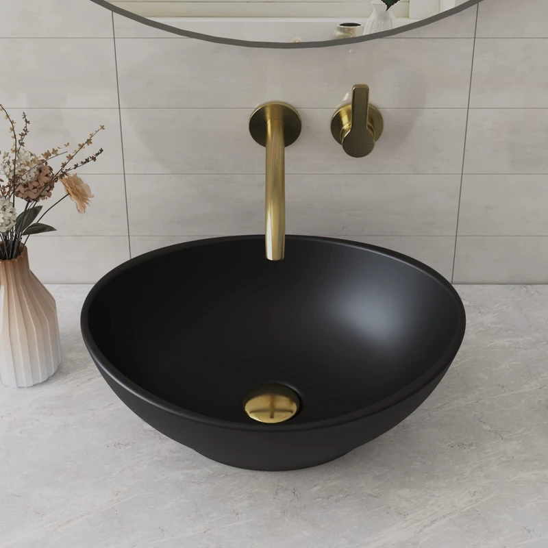 DeerValley DV-1V0011 Oval Black Egg Shape Bathroom Sink Over Counter Top Ceramic Washbasin Bathroom 400 x 330 mm