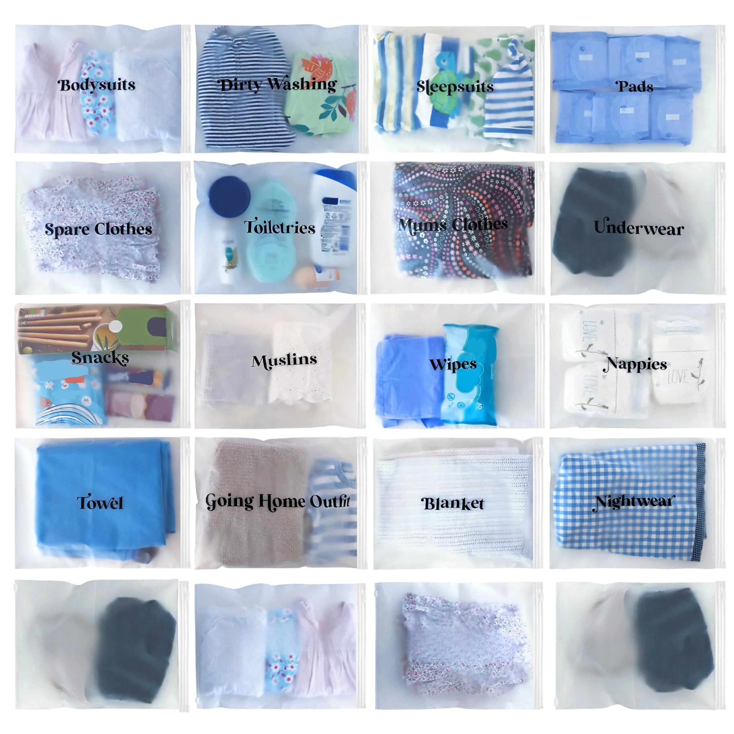 21x Baby Hospital Maternity Organiser Bags Essentials | Baby Shower | Mum to Be | Labor & Delivery Bag Labels