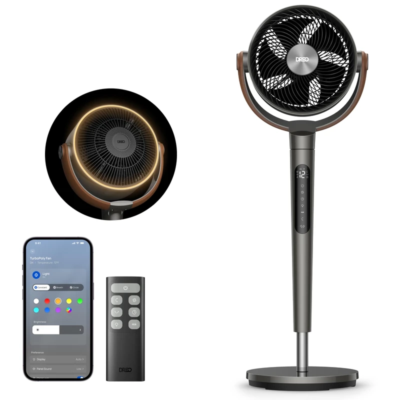 DREO Smart Pedestal Fan with Remote, PolyFan 513S, 43'' Quiet Standing Fan for Home Bedroom, 120°+105° Smart Oscillating Floor Fans with Wi-Fi/Voice Control, Works with Alexa/Google