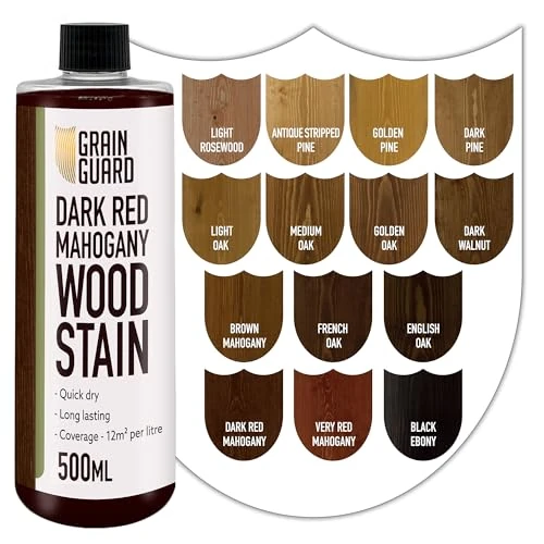 GRAIN GUARD Wood Stain Water Based | Dark Red Mahogany | 500ml | Interior Furniture Stain | Light & Dark Stains | Eco-Friendly & Non-Toxic Wood Dye | Easy Application | Quick Dry & Low Odour
